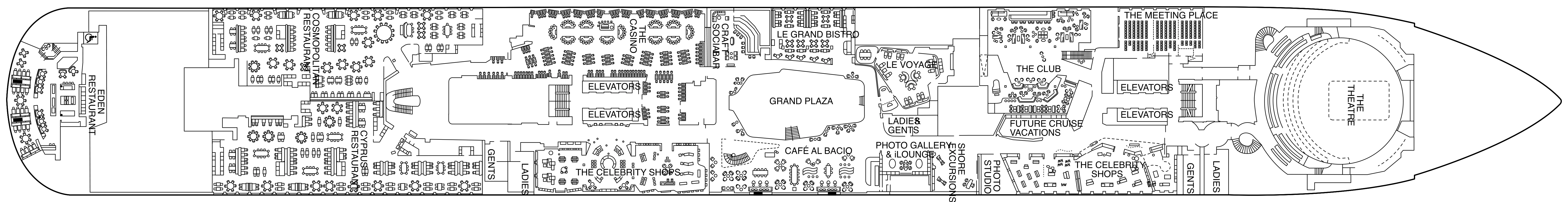 Celebrity Ascent, Deck 4: official cabin and venue layout