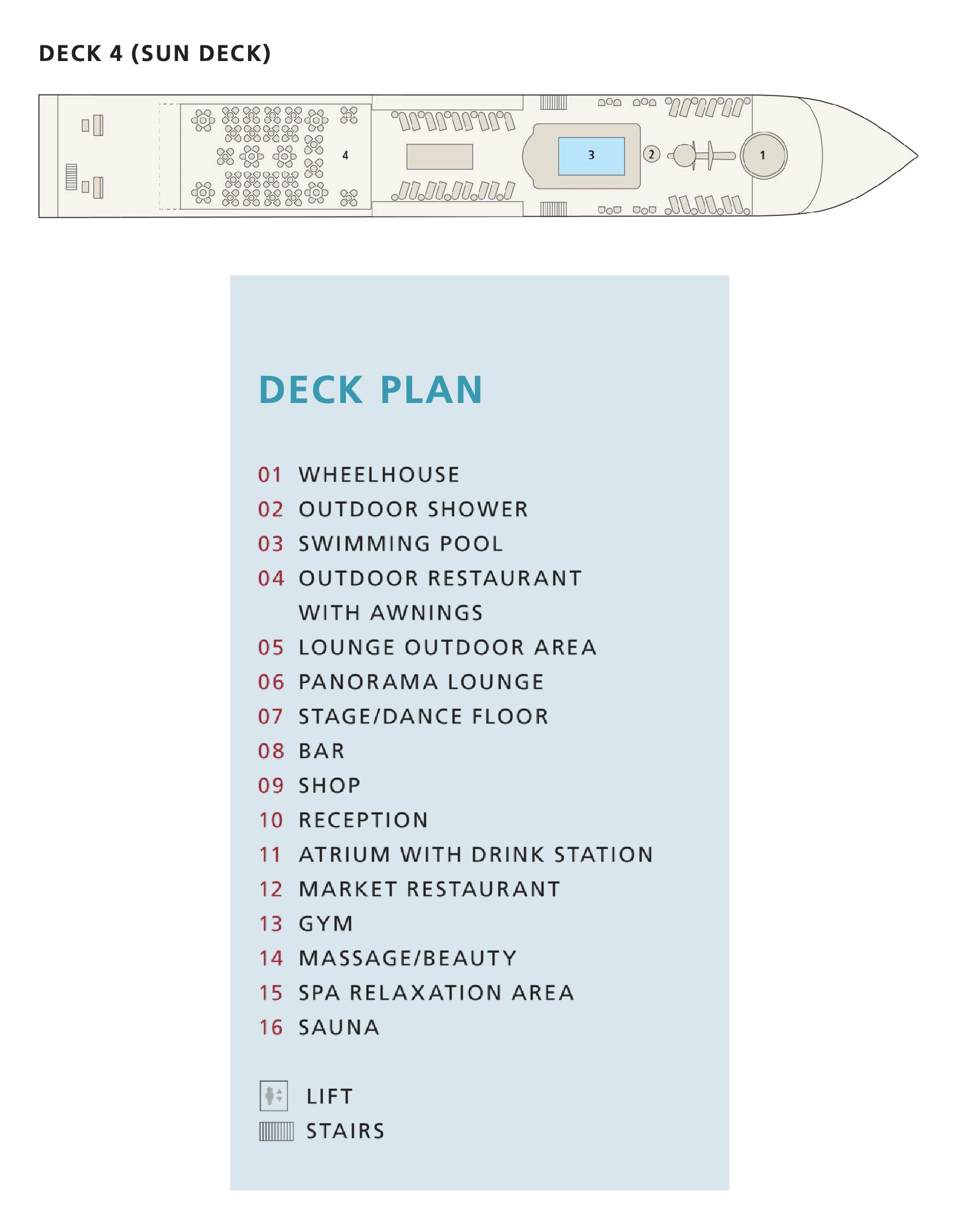 A-ROSA Alva, Deck 4: official cabin and venue layout
