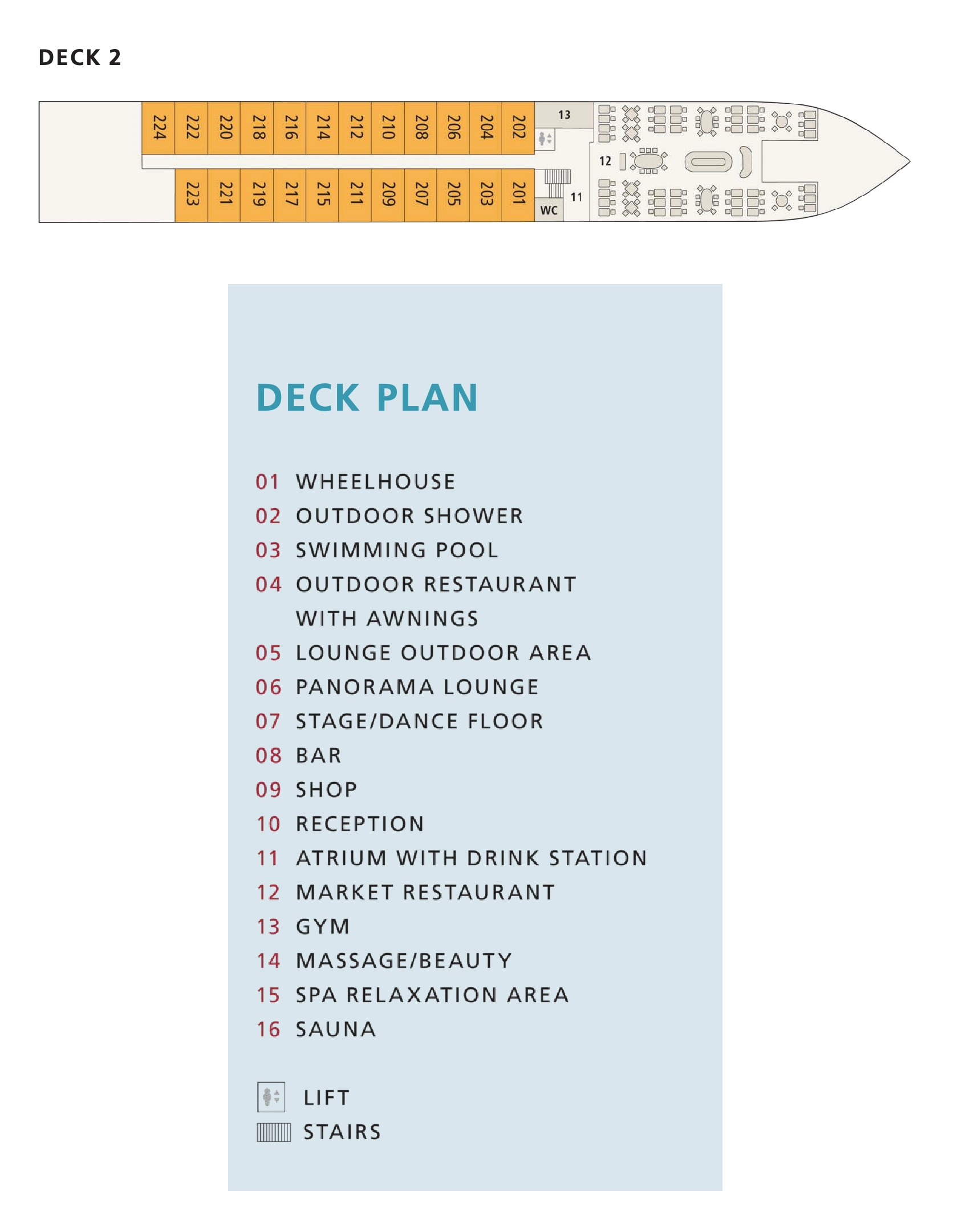 A-ROSA Alva, Deck 2: official cabin and venue layout