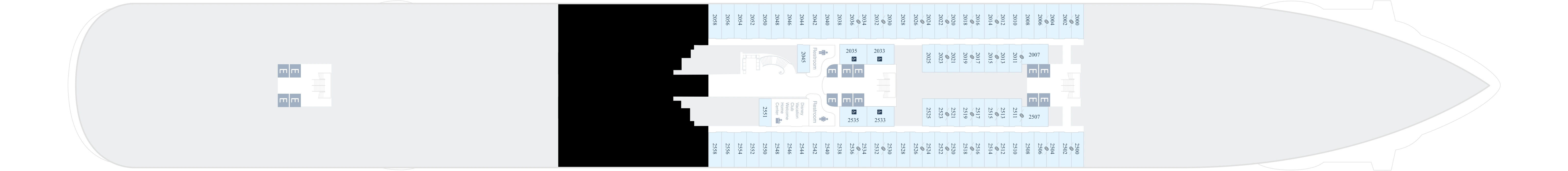 Disney Dream, Deck 2: official cabin and venue layout