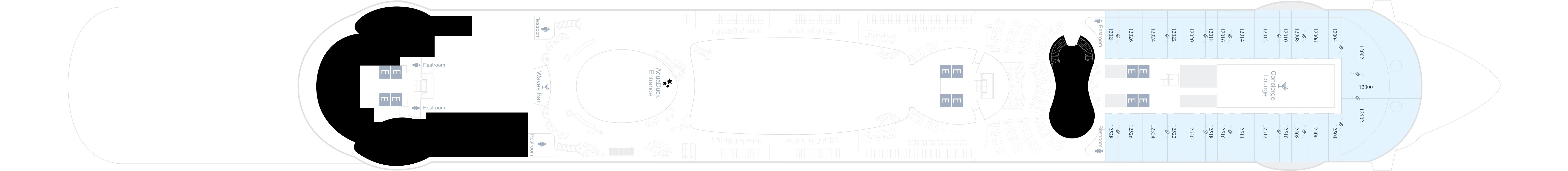 Disney Dream, Deck 12: official cabin and venue layout