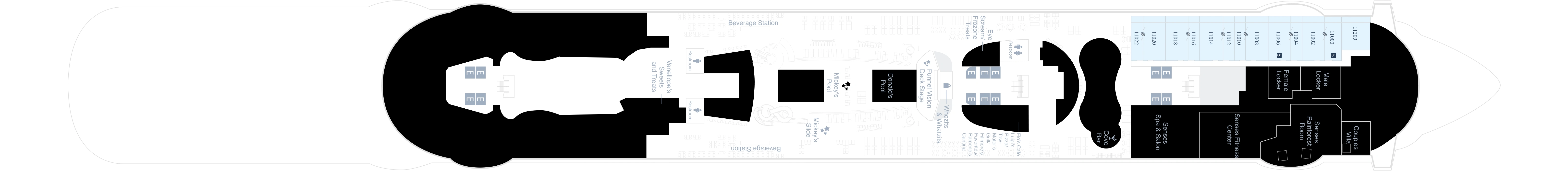 Disney Dream, Deck 11: official cabin and venue layout