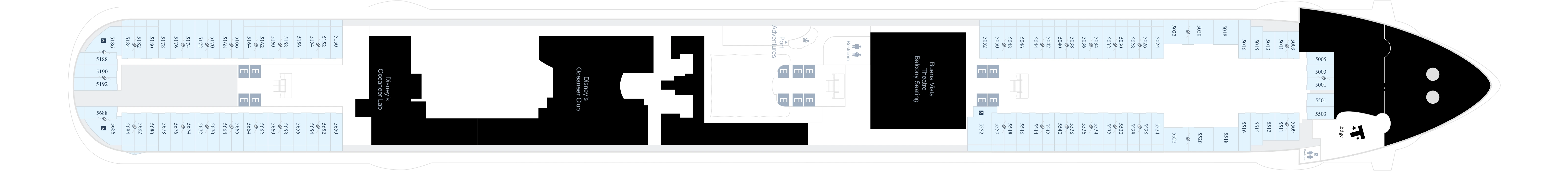 Disney Dream, Deck 5: official cabin and venue layout