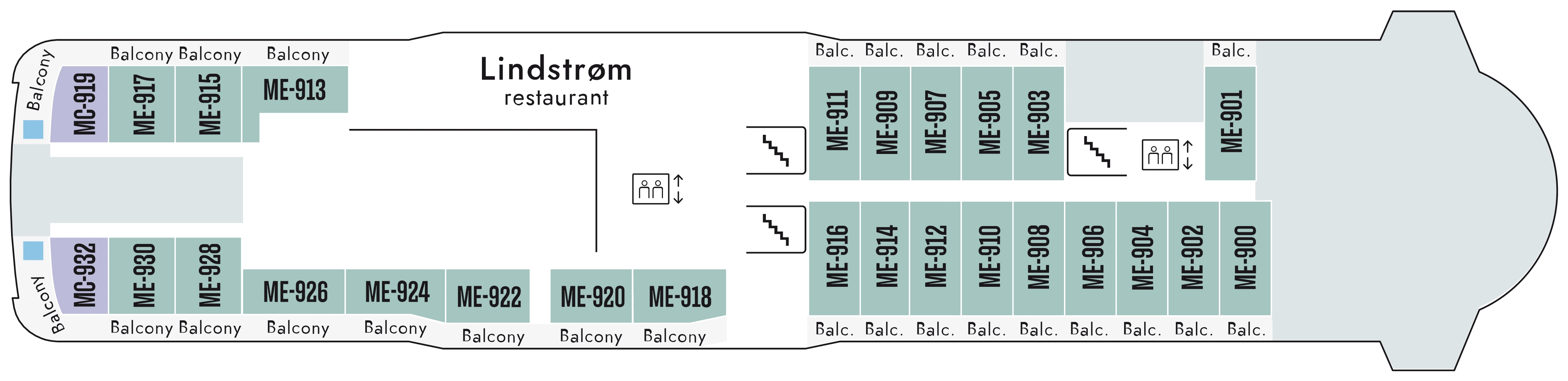 Fridtjof Nansen, Deck 9: official cabin and venue layout