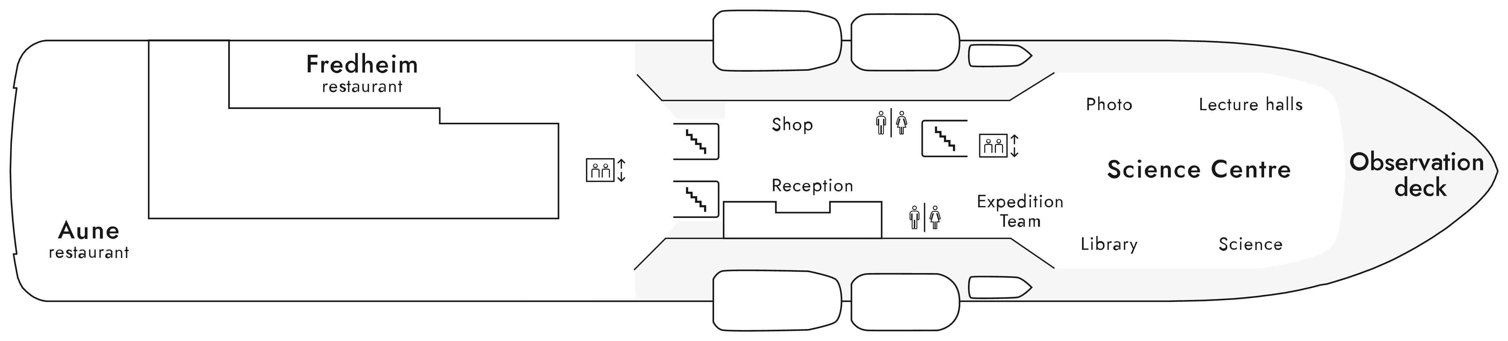 Fridtjof Nansen, Deck 6: official cabin and venue layout