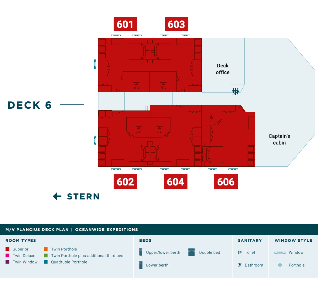 Plancius, Deck 6: official cabin and venue layout