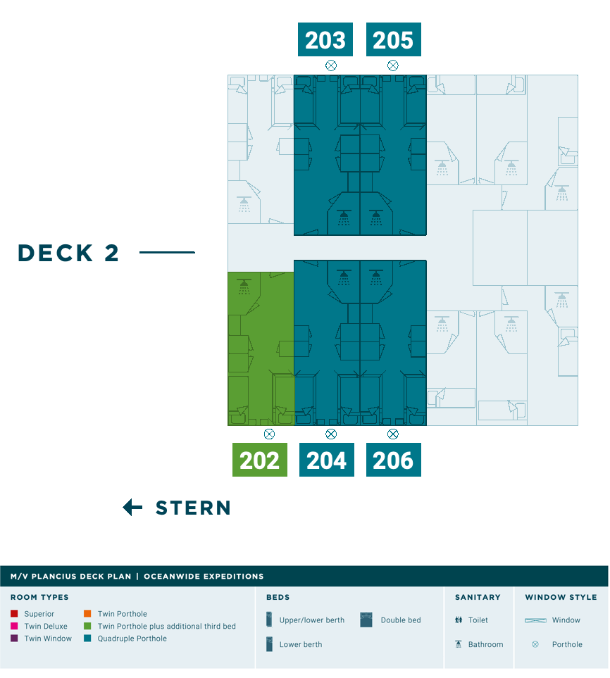 Plancius, Deck 2: official cabin and venue layout