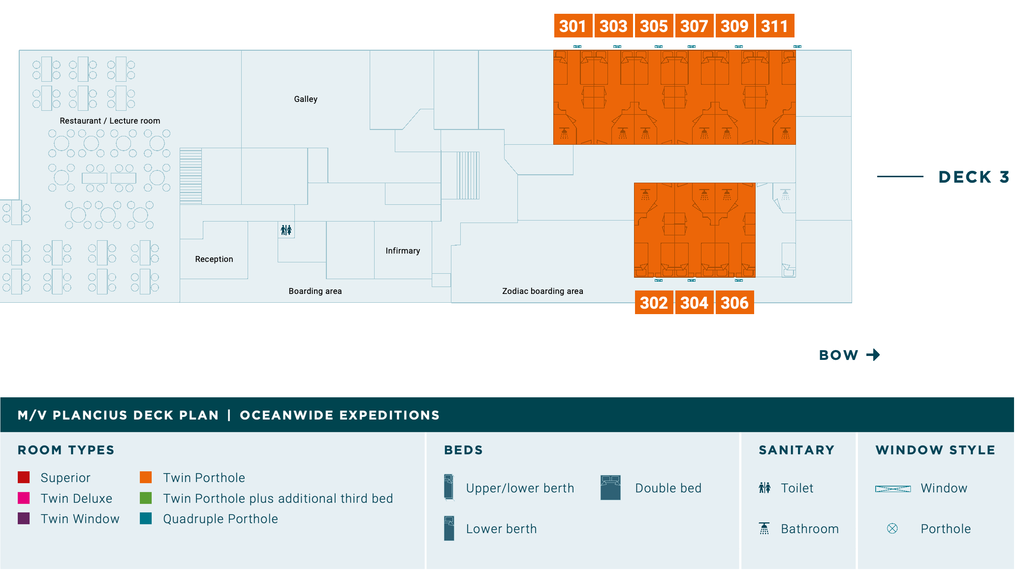 Plancius, Deck 3: official cabin and venue layout
