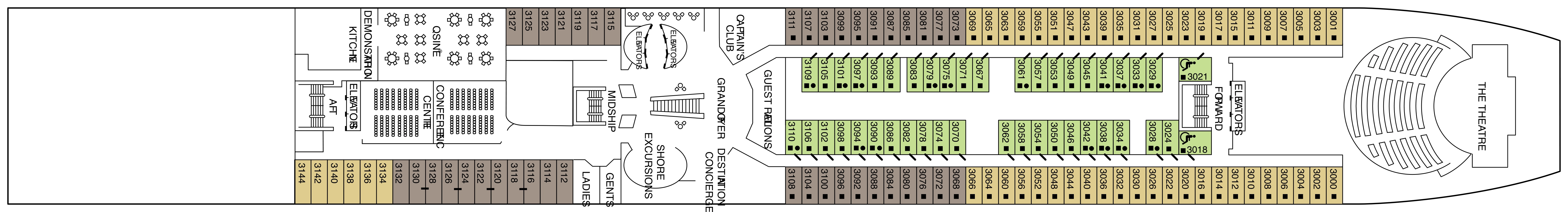 Celebrity Constellation, Deck 3: official cabin and venue layout