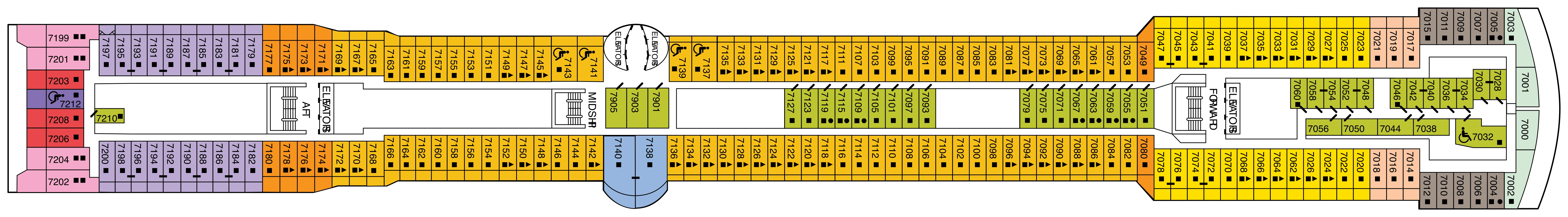 Celebrity Constellation, Deck 7: official cabin and venue layout