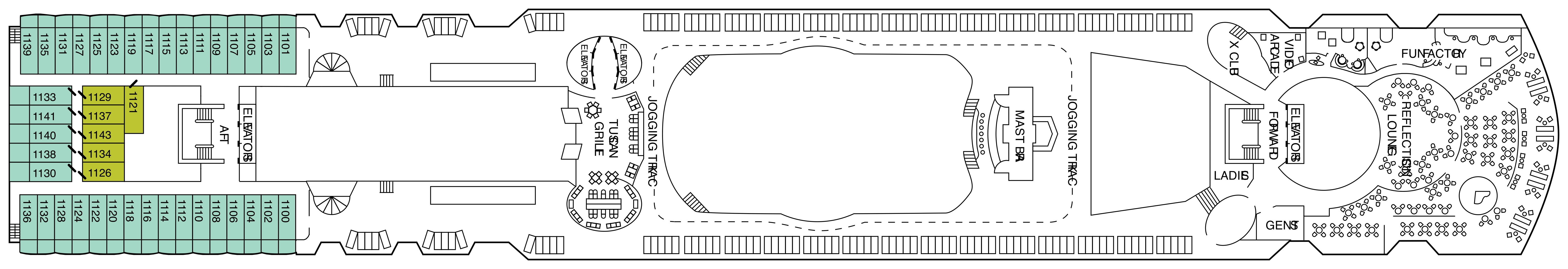 Celebrity Constellation, Deck 11: official cabin and venue layout
