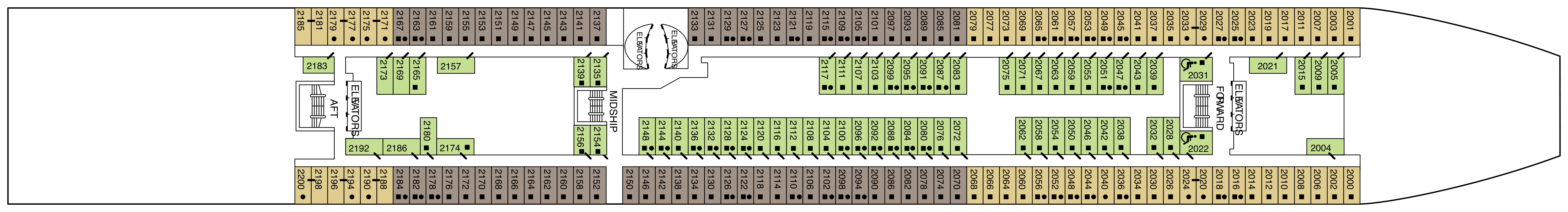 Celebrity Constellation, Deck 2: official cabin and venue layout
