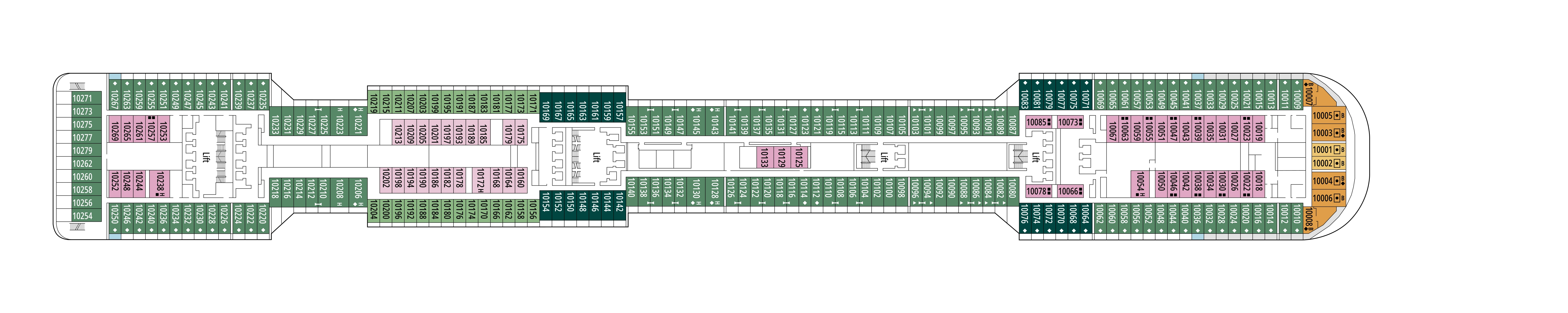 MSC Divina, Deck 10: official cabin and venue layout