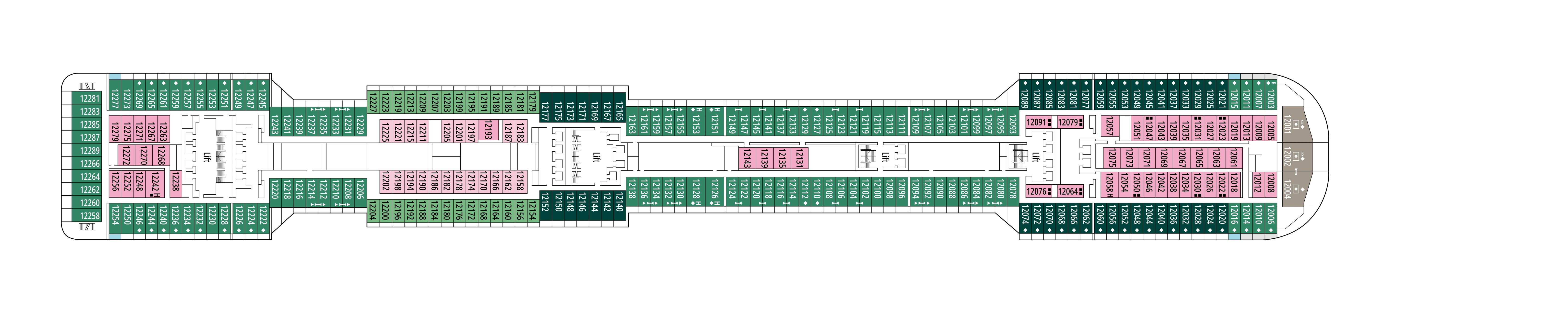 MSC Divina, Deck 12: official cabin and venue layout