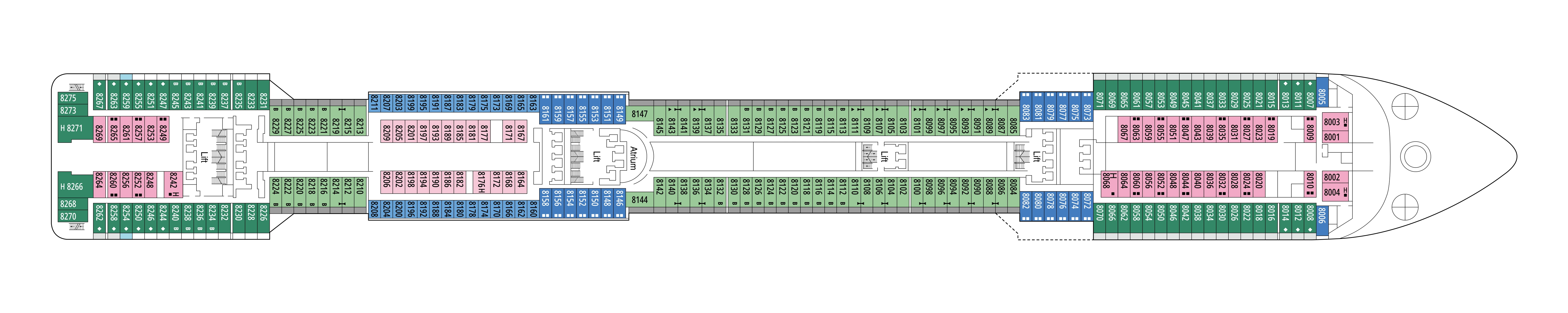 MSC Divina, Deck 8: official cabin and venue layout