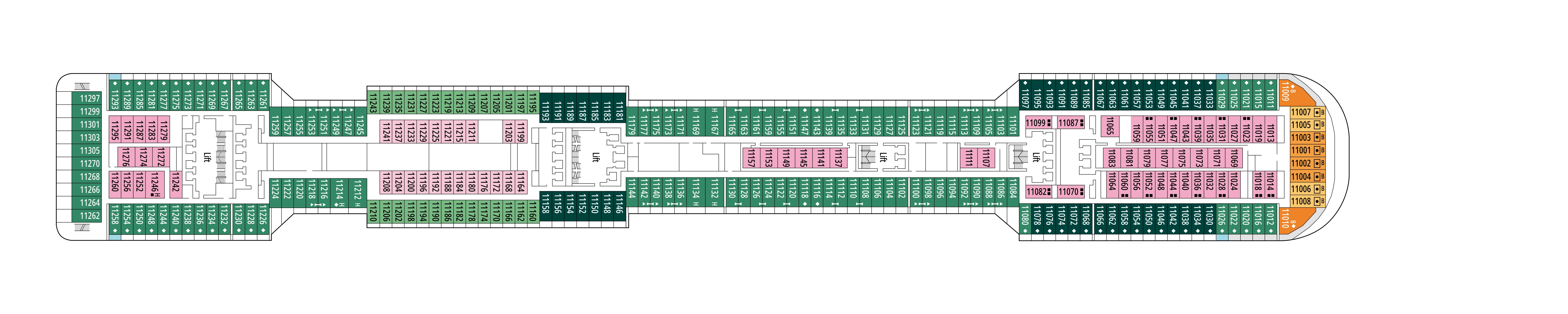 MSC Divina, Deck 11: official cabin and venue layout