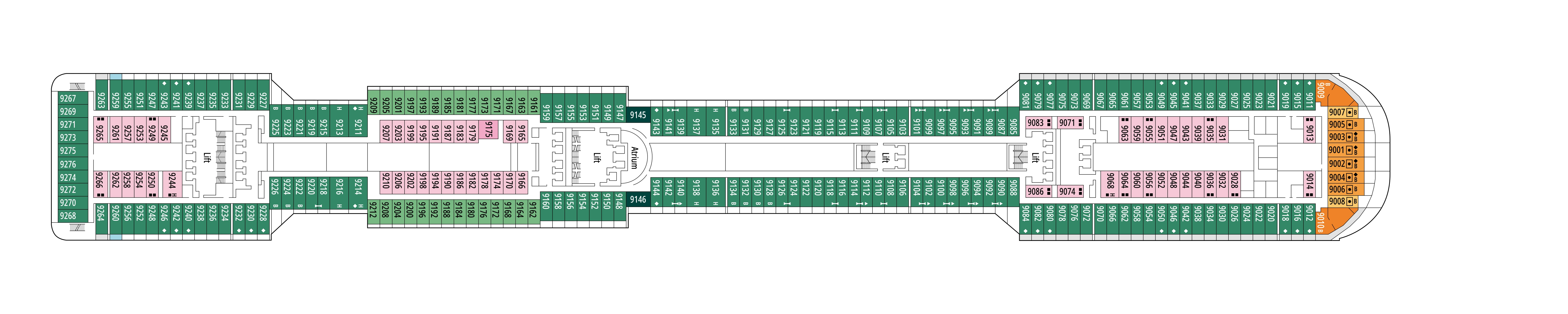 MSC Divina, Deck 9: official cabin and venue layout