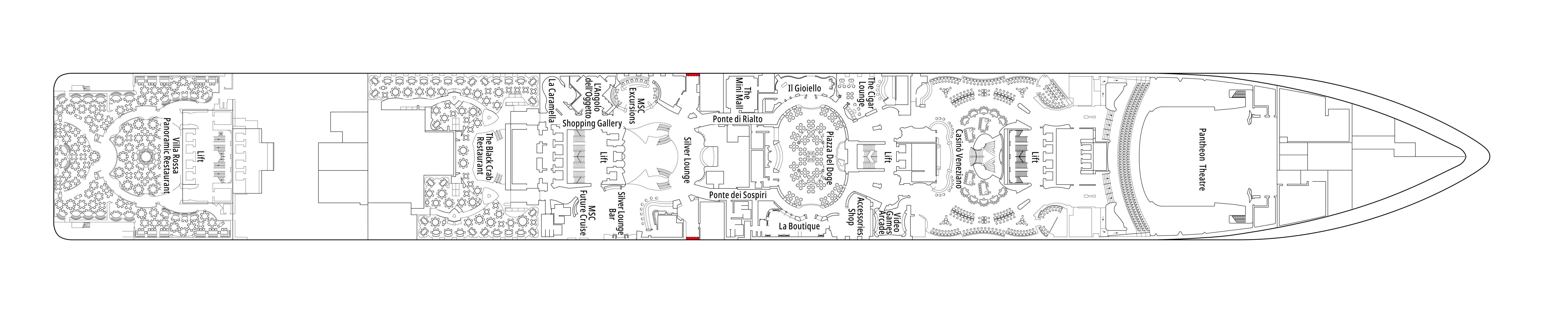 MSC Divina, Deck 6: official cabin and venue layout