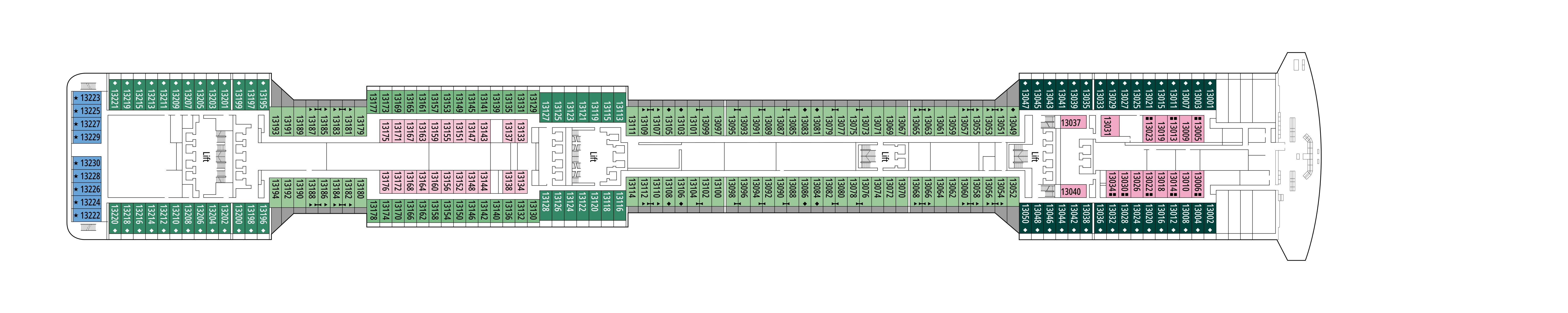 MSC Divina, Deck 13: official cabin and venue layout