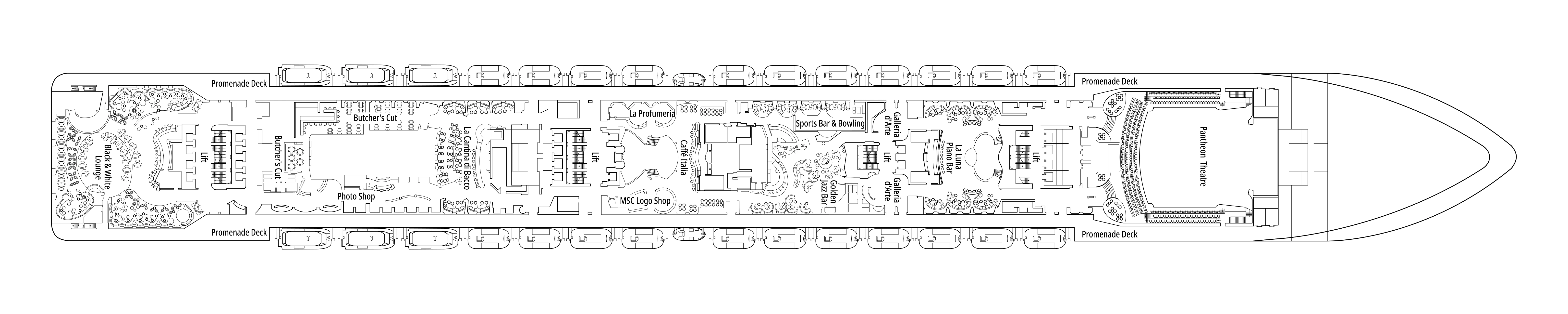 MSC Divina, Deck 7: official cabin and venue layout