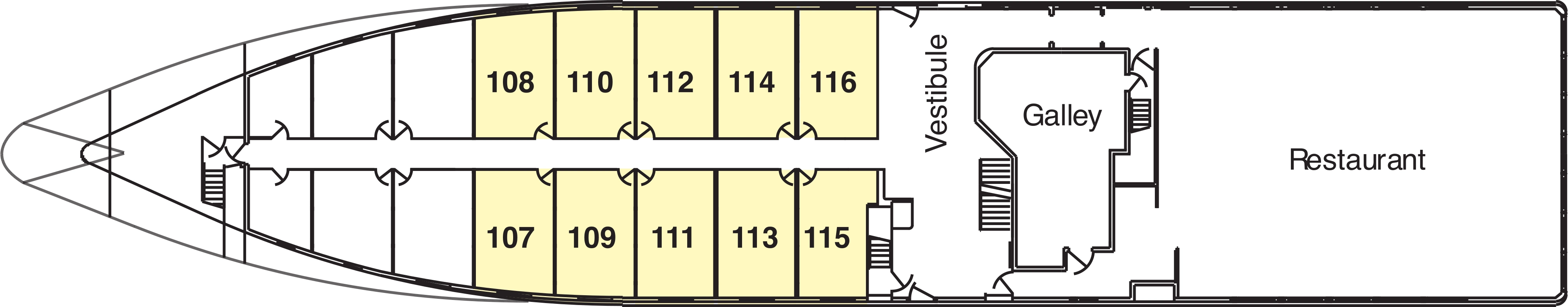 American Star, Deck 1: official cabin and venue layout