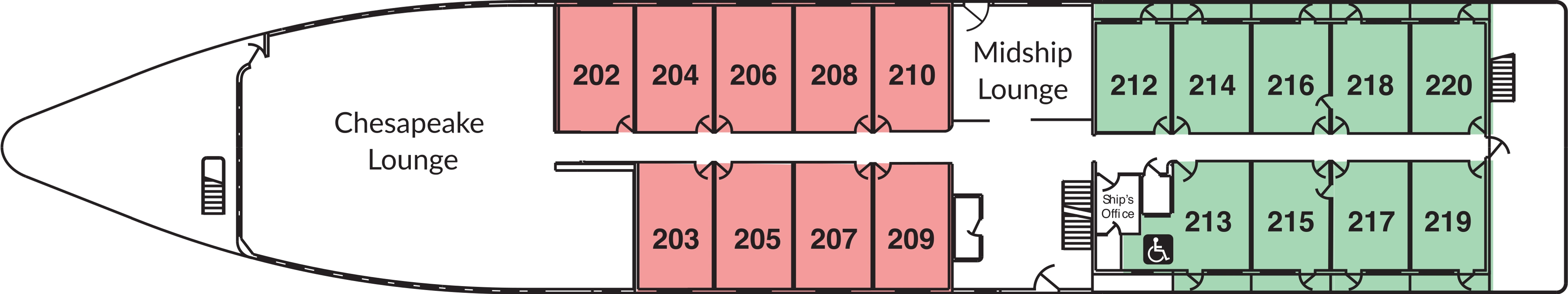 American Star, Deck 2: official cabin and venue layout