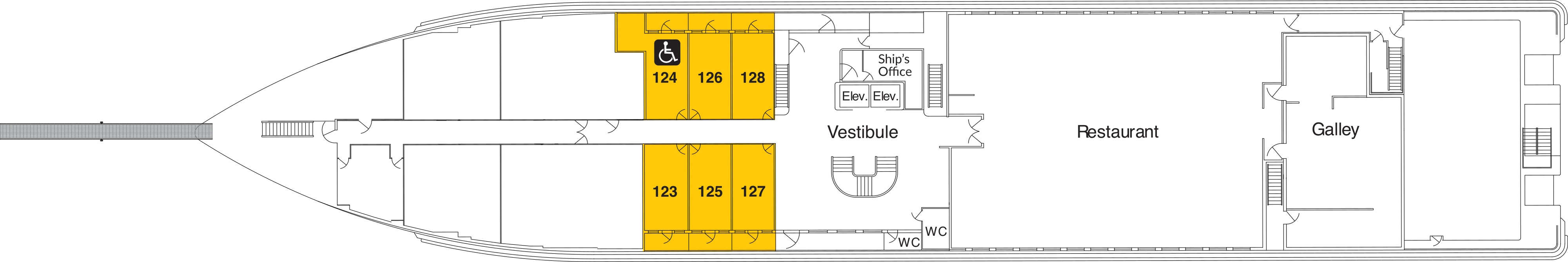 American Melody, Deck 1: official cabin and venue layout