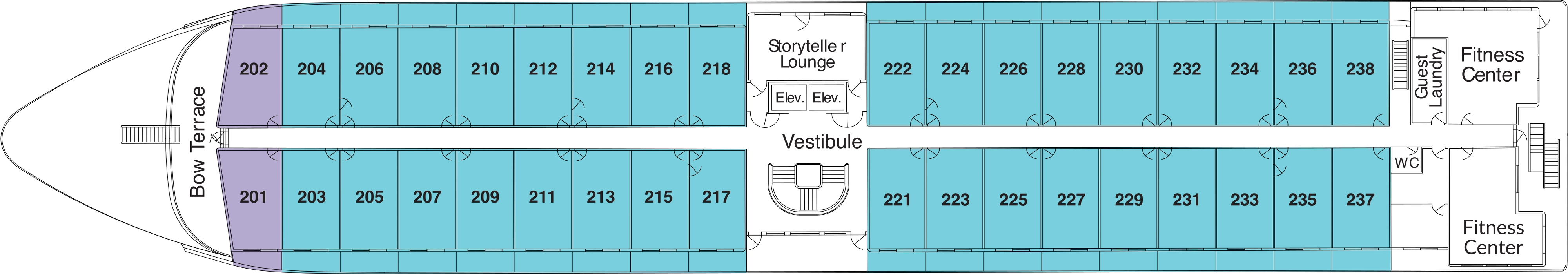 American Melody, Deck 2: official cabin and venue layout