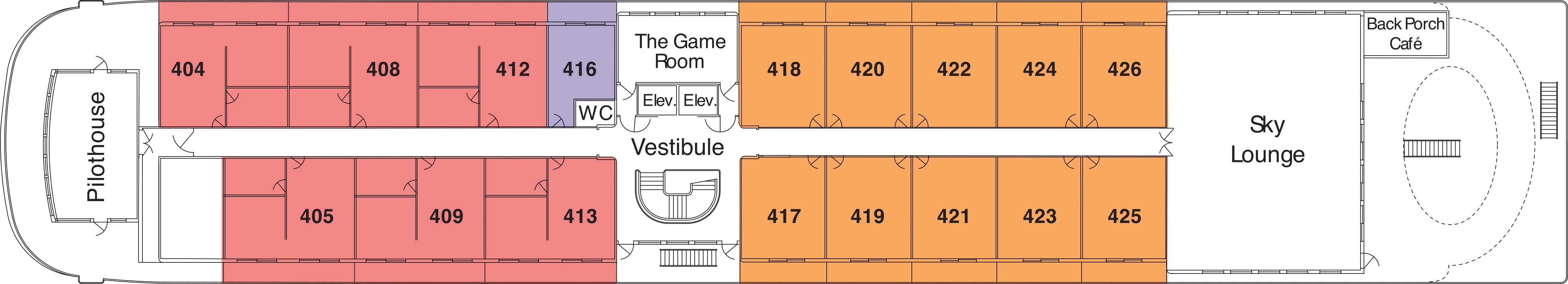 American Melody, Deck 4: official cabin and venue layout