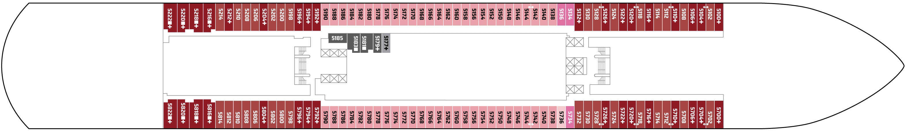 Norwegian Viva, Deck 5: official cabin and venue layout