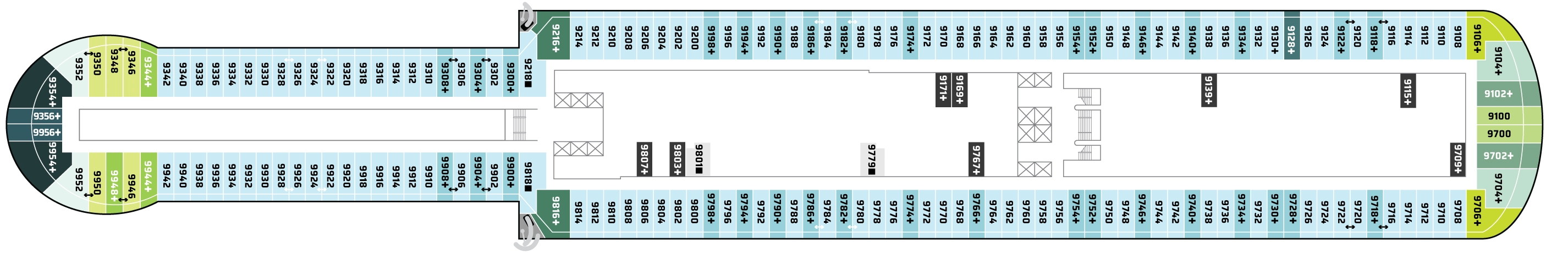 Norwegian Viva, Deck 9: official cabin and venue layout