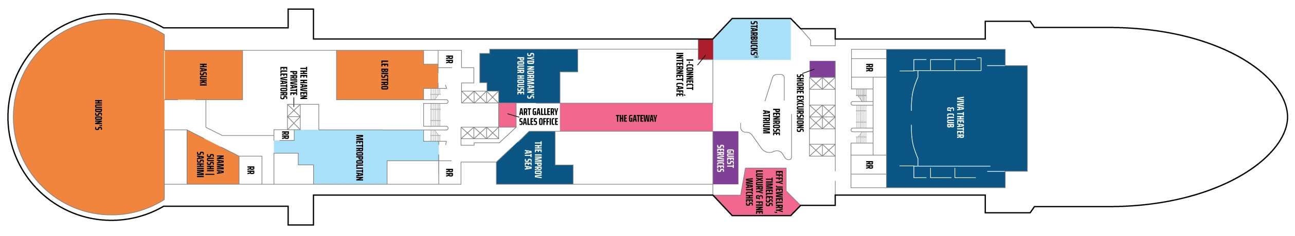 Norwegian Viva, Deck 7: official cabin and venue layout