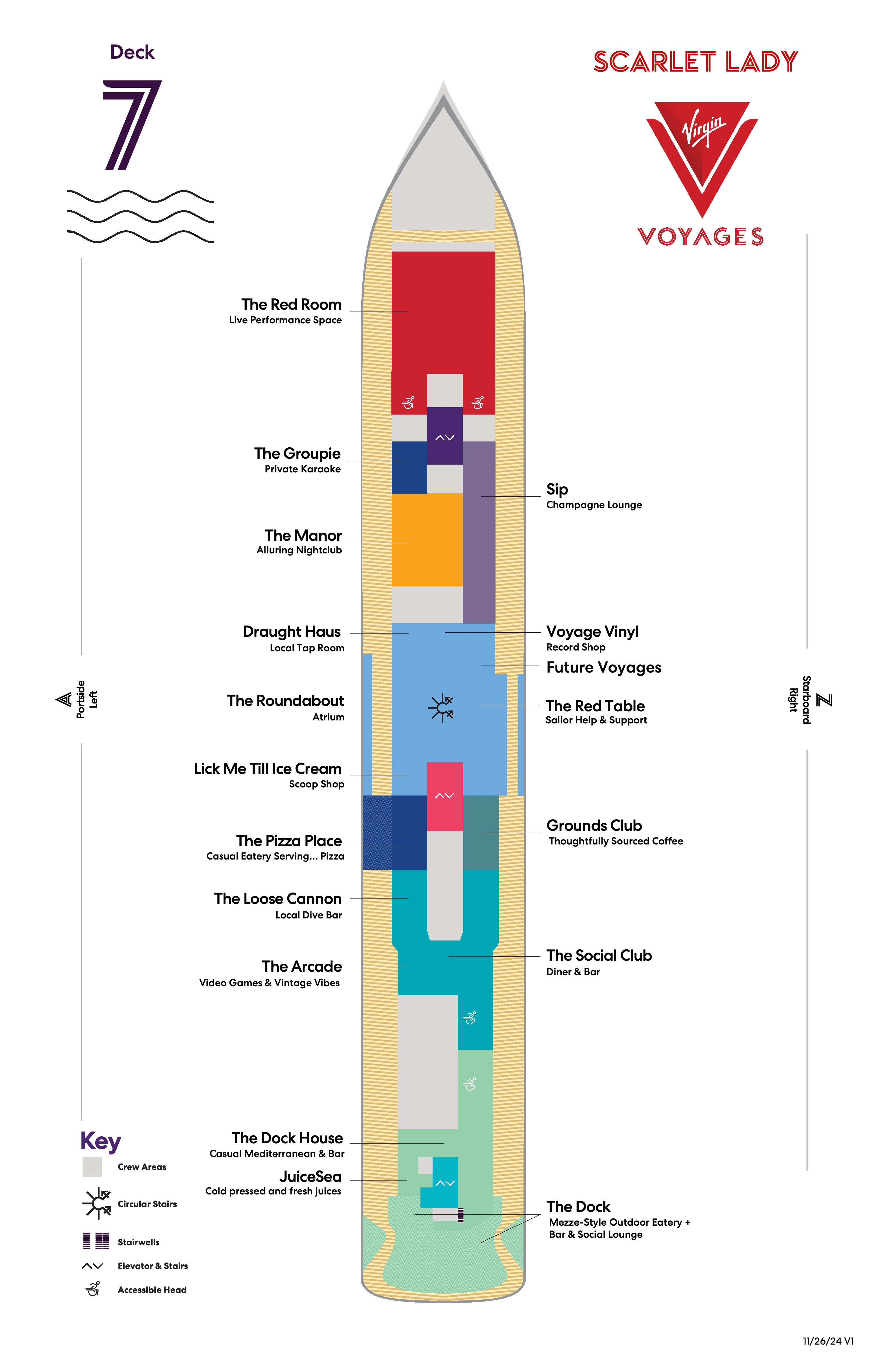 Scarlet Lady, Deck 7: official cabin and venue layout