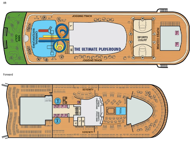Carnival Jubilee, Deck 18: official cabin and venue layout