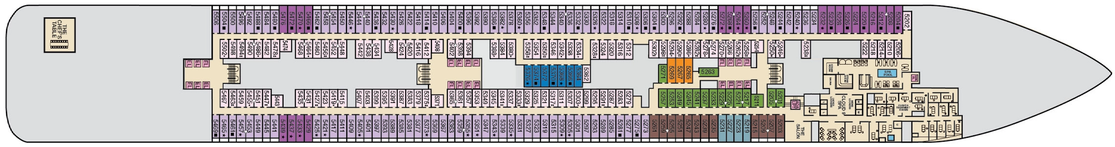 Carnival Jubilee, Deck 5: official cabin and venue layout