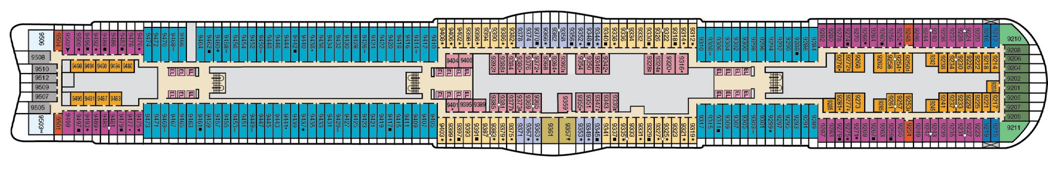 Carnival Jubilee, Deck 9: official cabin and venue layout