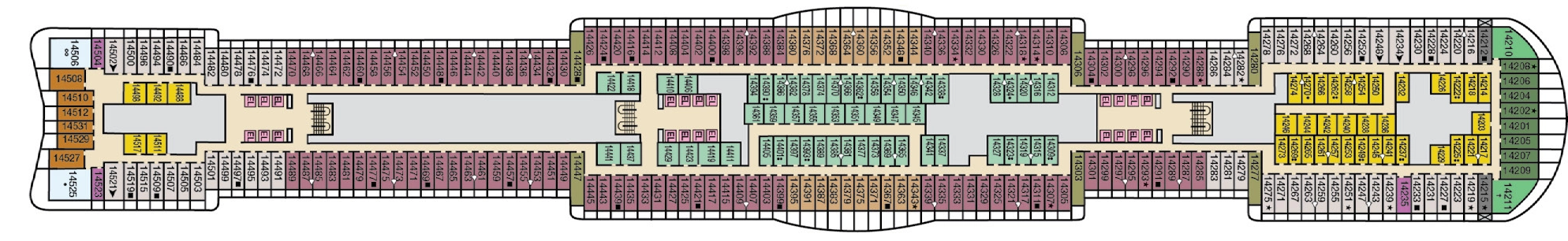 Carnival Jubilee, Deck 14: official cabin and venue layout