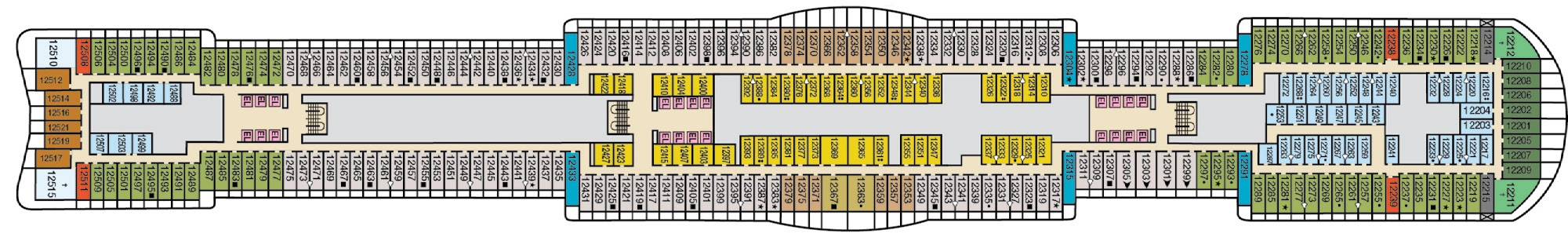 Carnival Jubilee, Deck 12: official cabin and venue layout
