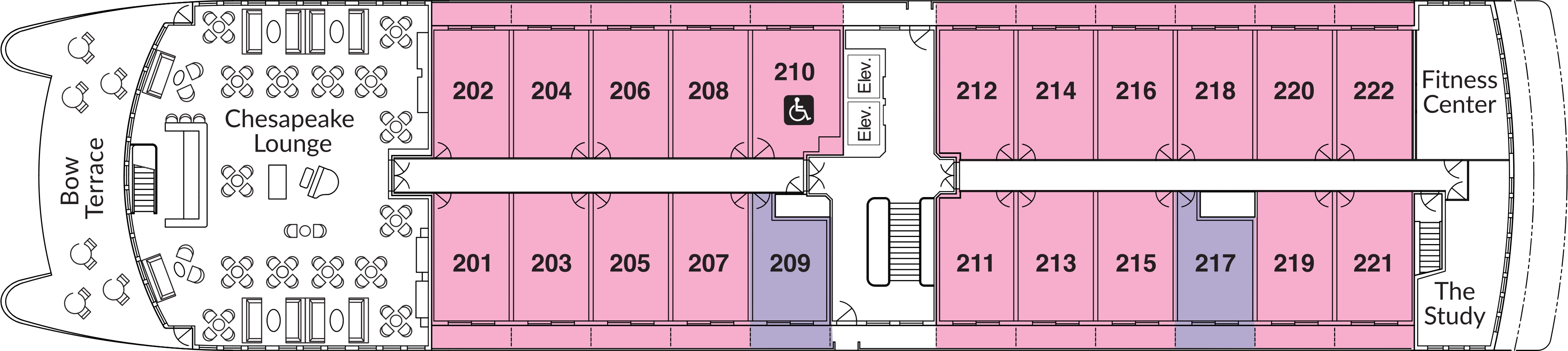 American Eagle, Deck 2: official cabin and venue layout