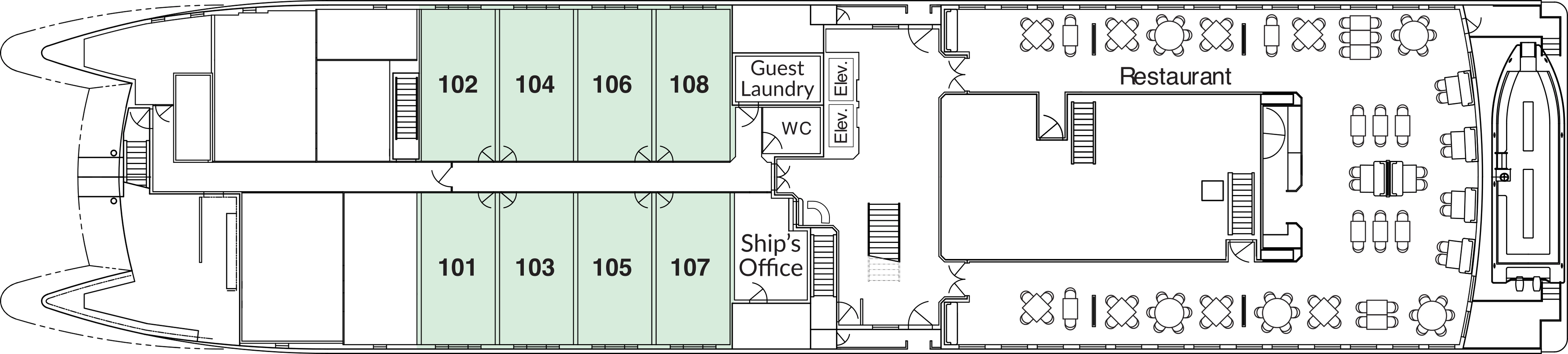 American Eagle, Deck 1: official cabin and venue layout