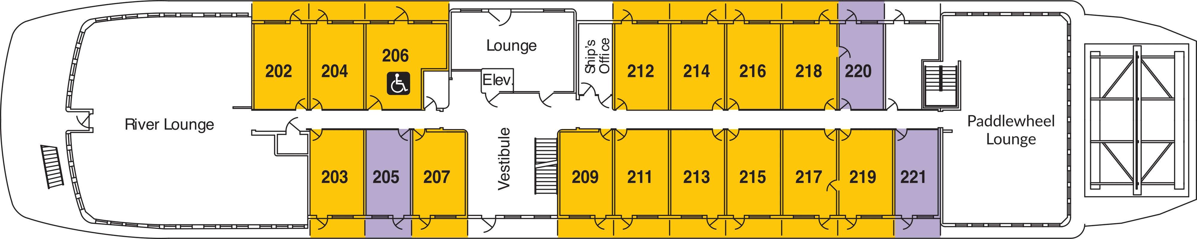 American Pride, Deck 2: official cabin and venue layout