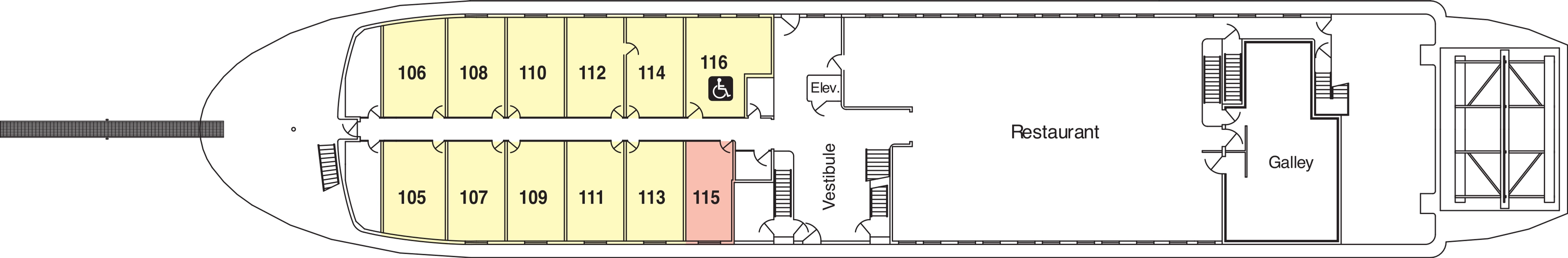 American Pride, Deck 1: official cabin and venue layout