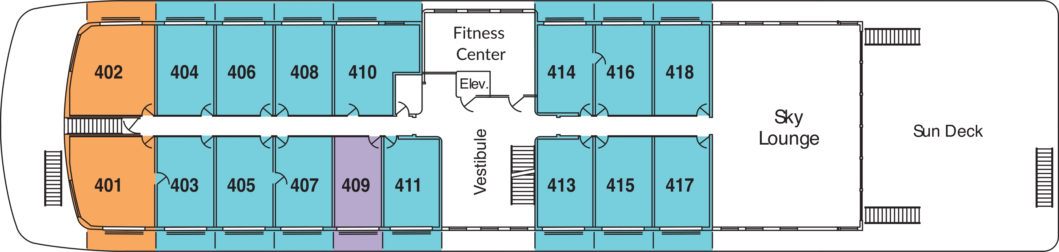 American Pride, Deck 4: official cabin and venue layout