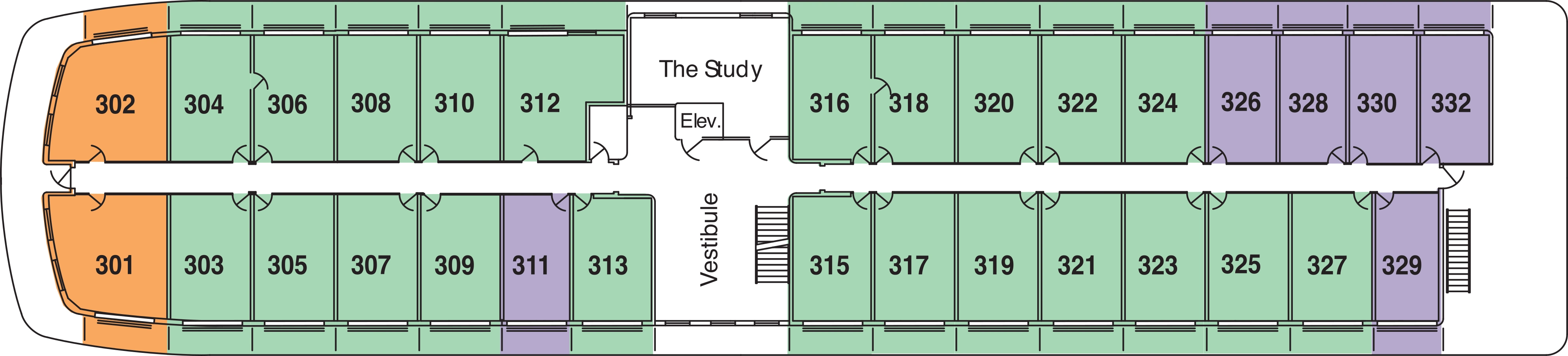 American Pride, Deck 3: official cabin and venue layout