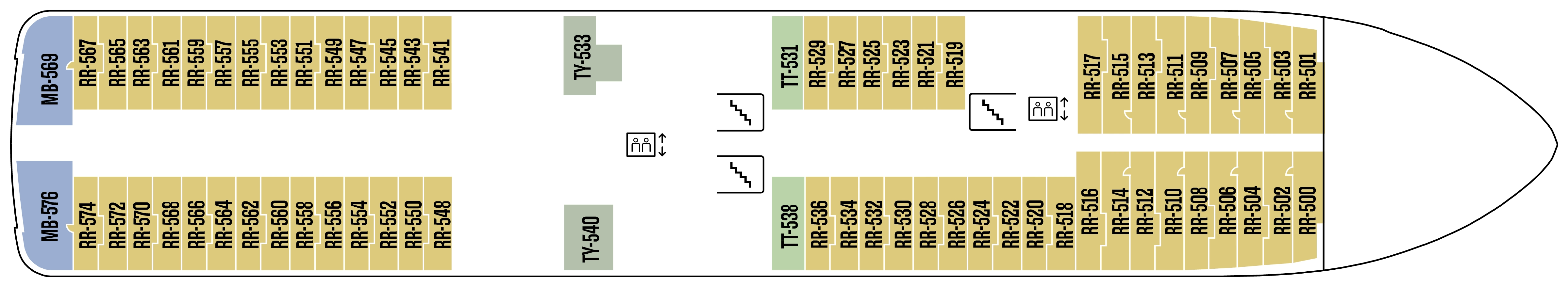 Roald Amundsen, Deck 5: official cabin and venue layout