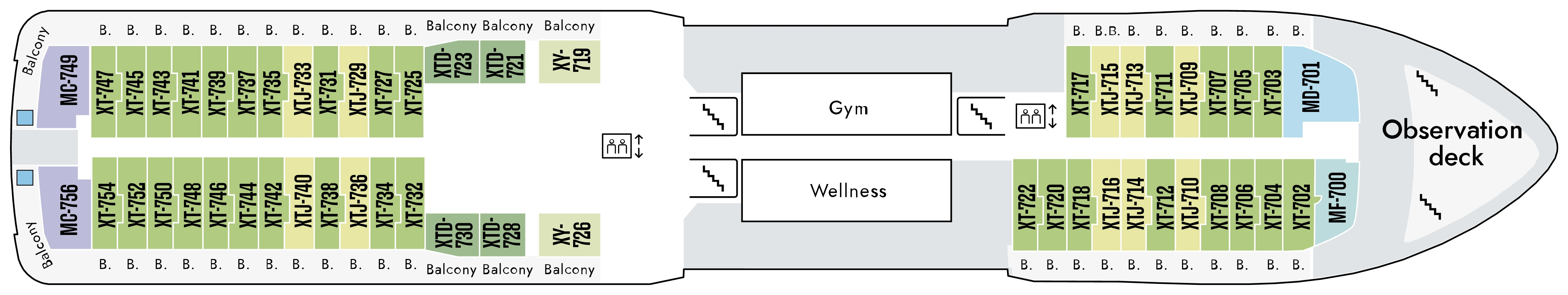 Roald Amundsen, Deck 7: official cabin and venue layout