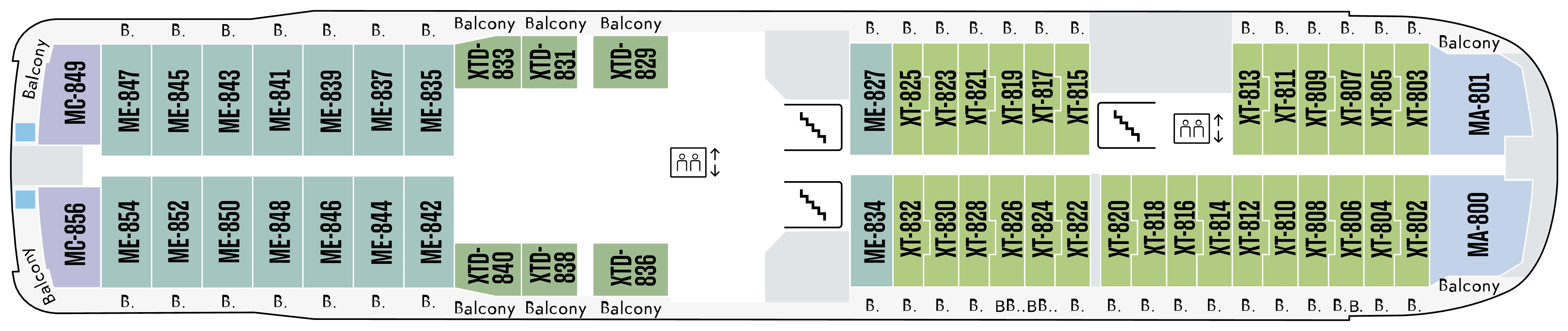Roald Amundsen, Deck 8: official cabin and venue layout