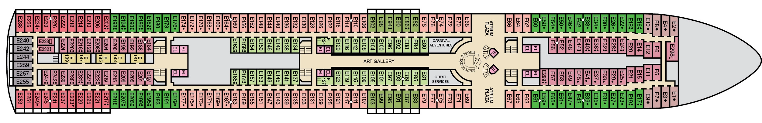 Carnival Elation, Deck 7: official cabin and venue layout