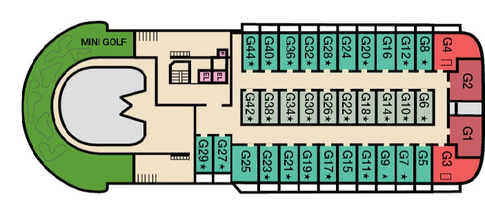 Carnival Elation, Deck 14: official cabin and venue layout