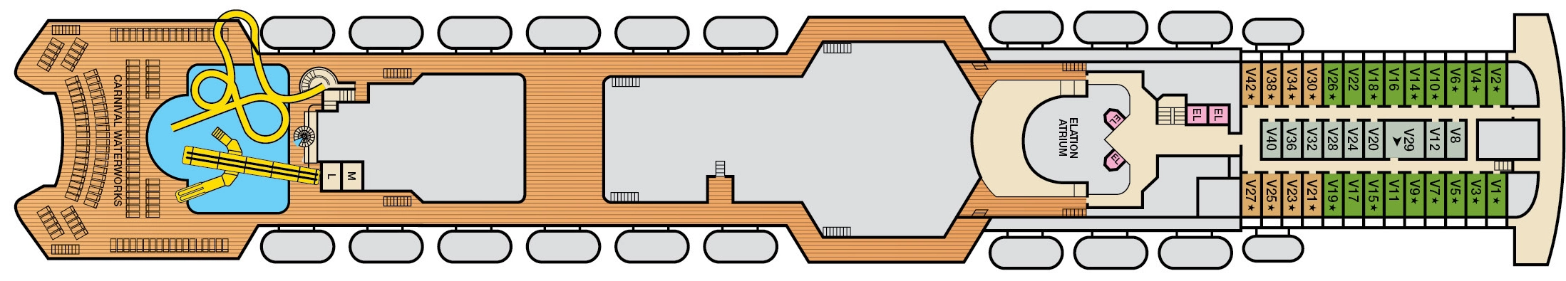 Carnival Elation, Deck 11: official cabin and venue layout